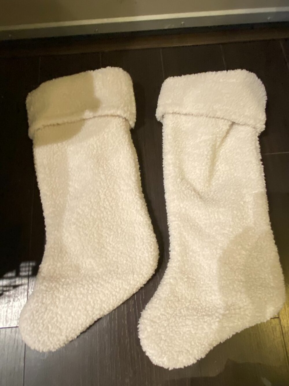 White Fluffy Plush Christmas Stockings 2 Pair